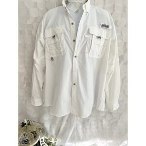 Columbia Men’s Large Vented Fishing Shirt White Roll Up Long Sleeve Omni Shade